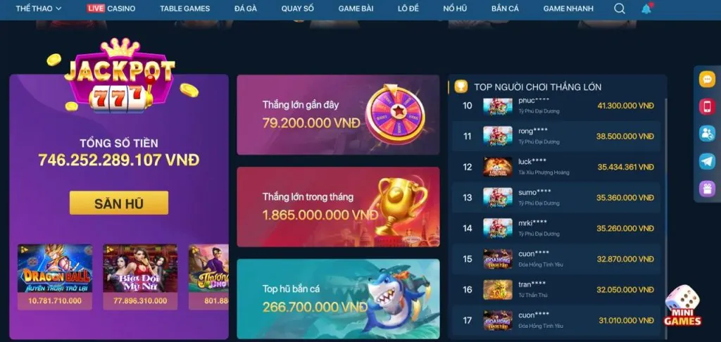 Game bài và nổ hũ tại 100win đa dạng và phong phú